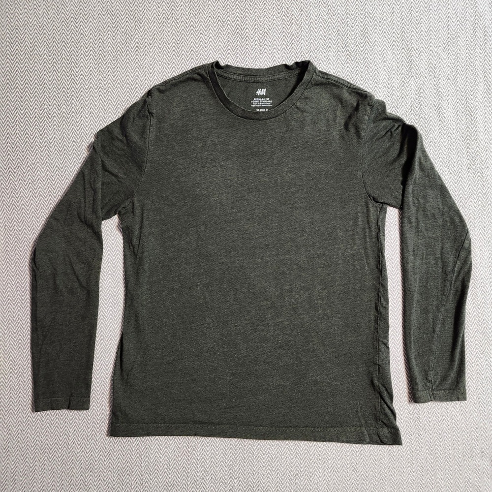 HM Mens Regular Fit Long Sleeve Tee Dark Heathered Charcoal Grey Size Medium